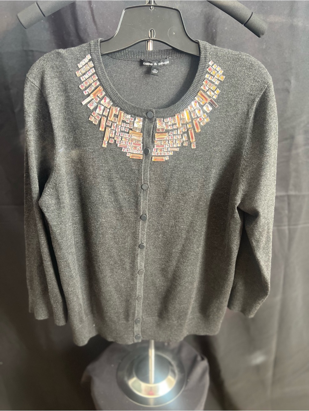 crown & ivy Black Embellished Crewneck Cardigan